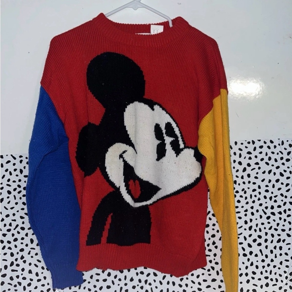 Vintage Mickey Mouse Sweater Acrylic Disney 90’s MEDIUM Colorblock Retro EUC
